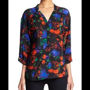 Milly 100% Silk Printed Blouse Sz 4 EUC